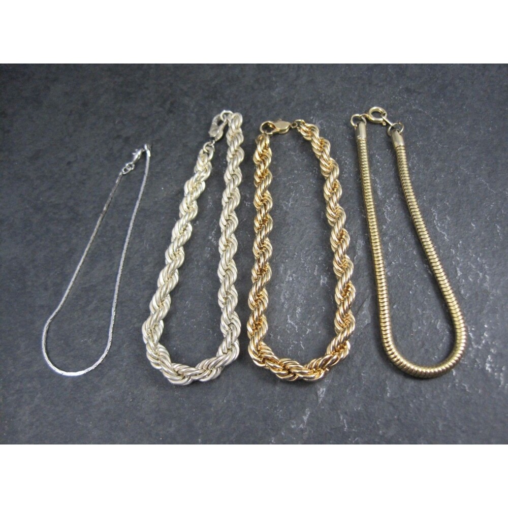Lot of 4 Vintage Chain Bracelets Gold & Silver Plated